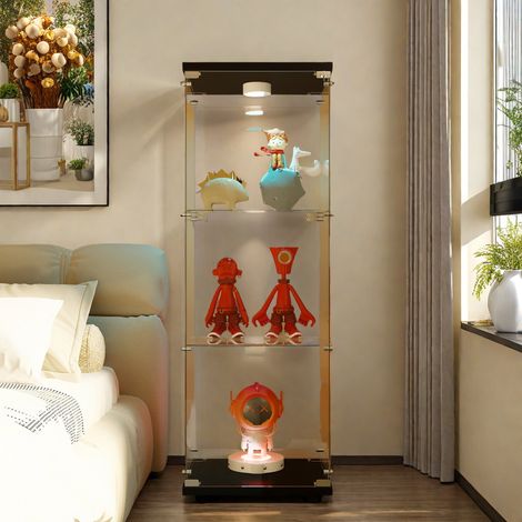 Eifson – Vitrine en verre trempé éclairée LED 42x36x125 cm – 3 étagères réglables – Design moderne pour salon, chambre, bureau – Autoportante