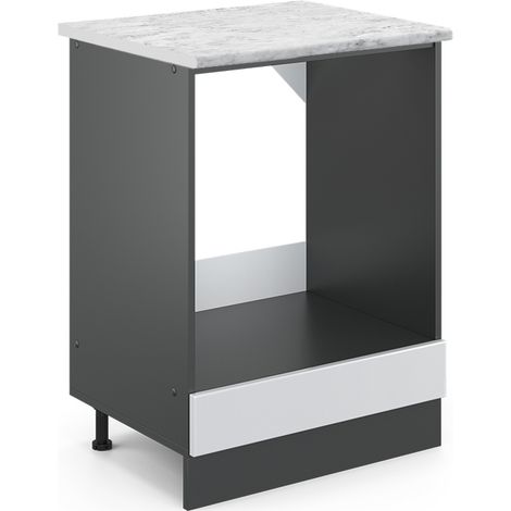 Herdumbauschrank R-Line, Weiß Hochglanz, 60 cm AP Marmor, Vicco