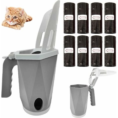 Cuillère À Litière Pour Chat - Récipient Intégré Pour Déchets - Poignée Détachable - Avec 8 Rouleaux De Sacs Poubelle