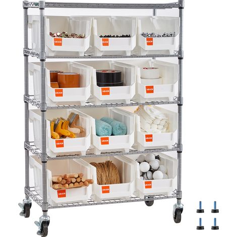 VEVOR Estantería de Almacenamiento con Ruedas de 5 Niveles, 12 Compartimentos Organizadores, para Garaje, Almacen, Oficina, Restaurante, Aula y Cocina, 690 x 355 x 1065 mm, Carga por Nivel 52,2 kg (1/5)