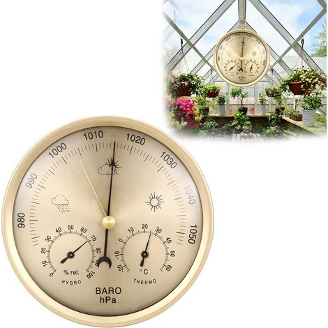 Thermomètre extérieur Hygromètre 3-en-1 baromètre suspendu mural Aucune batterie requise à la maison dorée Utilisation (1/5)