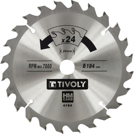 Tivoly • Lame de Scie Circulaire • Ø184mm • 24 Dents en Carbure • Sciage Rapide • Pour Scie Portative • Pour Découpe du Bois • Pour Découpe du Plâtre
