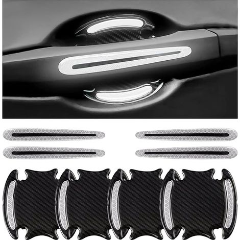 8 x Auto-Türgriff-Schutz, kratzfest, Auto-Türgriff-Aufkleber, 3D-Türgriff-Aufkleber mit reflektierenden Sicherheitsstreifen (weiß) (1/2)
