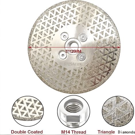 L&H-Cfcahl – Disque diamant pour meuleuse 125 mm – Double face électroplaqué – Pour marbre, granit, carrelage – Coupe nette et meulage efficace