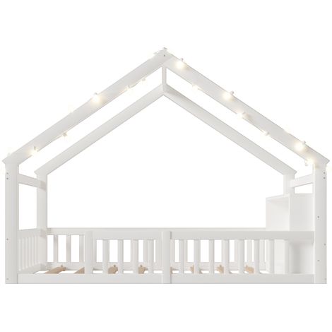 Kinder-Hausbett 90 x 190 cm mit Rausfallschutz, Kiefernholz, Weiß, ohne Matratze (1/5)