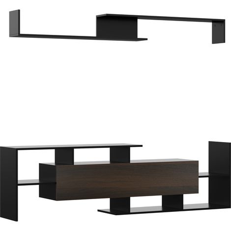 Ensemble meuble TV avec banquette et étagère murale, style moderne, largeur 153,6 cm – noir (1/5)