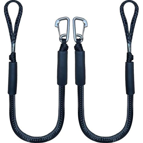 Ligne d'amarrage élastique 4 pieds – Corde PE + PP avec crochet – Lot de 2 – Absorption des chocs pour bateaux et kayaks (1/2)