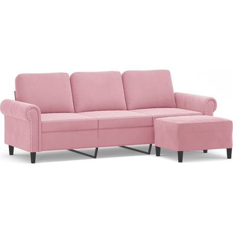 vidaXL Sofá de 3 plazas con taburete de terciopelo rosa180 cm (1/2)
