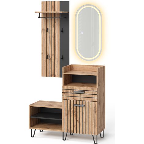 Garderobe Amber, Eiche Wotan, 100 x 100 cm 3 Teile, Vicco