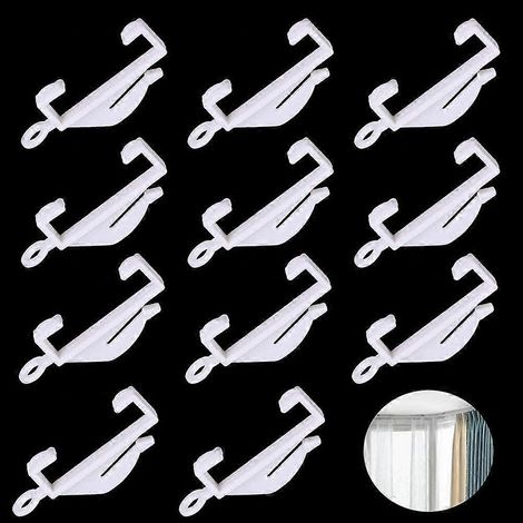 Lot de 50 crochets pour rideaux, crochets de fixation blancs en plastique, patins de suspension pour tringle à rideaux, pour fenêtres, douches et portes. (1/5)
