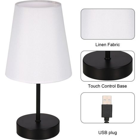 SJLERST Lampe de chevet en tissu, avec ampoule LED 3 couleurs, lampe de bureau à contrôle tactile pour salon, chambre à coucher, salle d'étude (1/5)