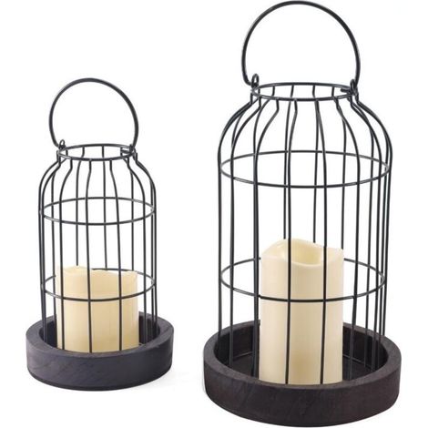 Set di 2 lanterne decorative in metallo a forma di campana per candele, decorazioni da tavola e in stile rustico. (1/4)