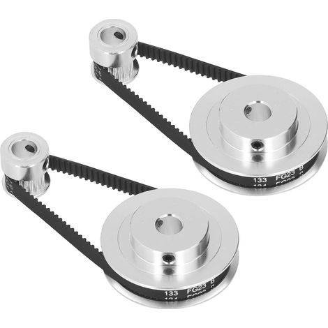 Lot de 2 poulies synchrones GT2 en alliage d'aluminium avec 2 courroies de 200 mm x 6 mm, alésage 8 mm, pour imprimante 3D CNC (1/5)