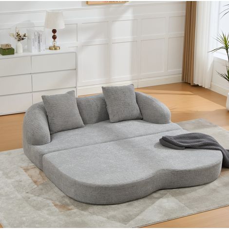 Sofá cama de 2 plazas convertible en chenilla gris claro con 2 cojines OKWISH (1/5)