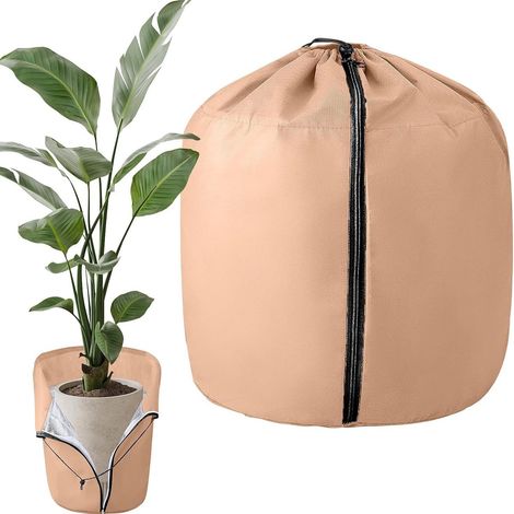 Housse de protection hivernale marron pour pots, gaine isolante contre le gel pour plantes en pot balcon terrasse (1/4)