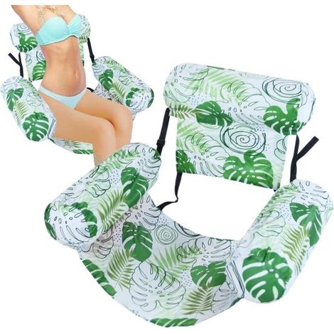 Silla flotante para piscina - Tumbona hinchable - Relájate en el agua - Diseño ergonómico - 76x405x609cm - Verde claro (1/5)