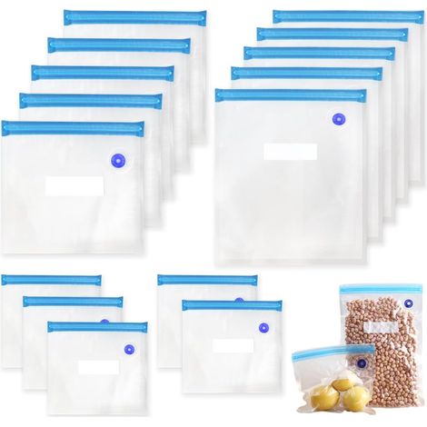 15 Pièces Sac sous Vide Alimentaire Reutilisable pour Conserver Les LéGumes 3 Tailles Sac Congelation Sous Vide avec 4 Clips de Scellage, avec Valve, Zip, pour Le Stockage des Aliments,pour Les Fruit (1/5)