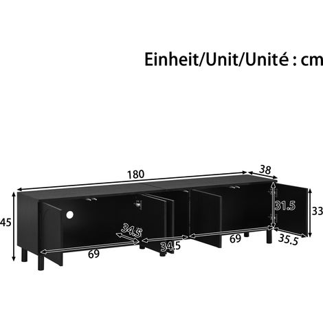Meuble bas TV cinq portes pieds métalliques PB et MDF grand espace de rangement salon (1/4)
