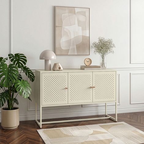Commode Viitasaari 120 x 40 x 80 cm acier blanc crème [en.casa] (1/5)