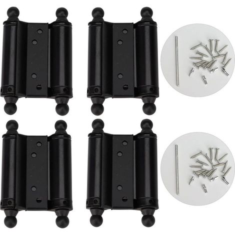 Lot de 4 charnières à ressort double action de 7,6 cm pour porte battante de café, cowboy, fermeture automatique, en acier laminé à froid, charnières de porte avec vis, broches et tige (1/5)