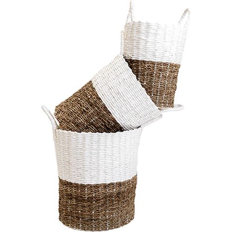 Ensemble de 3 paniers de rangement en jonc de mer et papier tressé (1/5)
