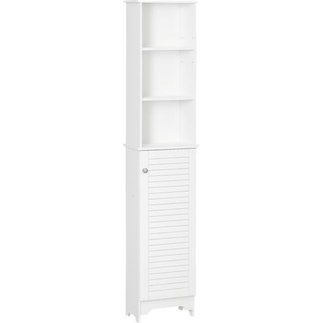 Meuble Colonne Salle de Bain 3 niches Placard Porte persienne 3 étagères MDF Panneaux de Particules Blanc (1/5)