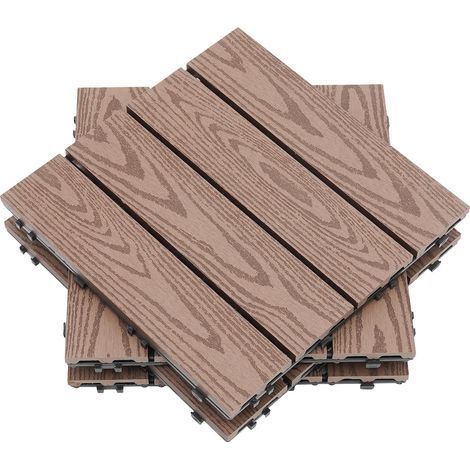 Set aus 22 Terrassenfliesen, 30 x 30 cm, aus WPC, Holzoptik, Bodenbelag, mit Klicksystem, Café, für Balkon, Garten (Café) (1/5)