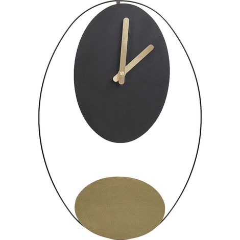 Reloj de pared decoración colgante 31 x 45 cm diseño moderno minimalista con péndulo decorativo sin números acero negro y dorado Manigod
