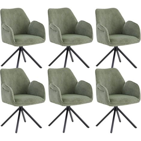 DELIA - Lot de 6 Fauteuils de table Pivotants Tissu Velours Côtelé Vert (1/5)