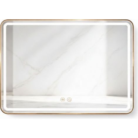 Espejo LED rectangular - 80 x 60 cm - Doble iluminación LED frontal y trasera - Oro - VALORIA (1/4)
