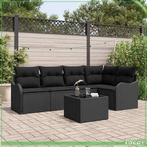 Ensemble de canapé de jardin - FAFEICY - Modulaire - Rangement intégré - Polyrotin - Noir (1/5)