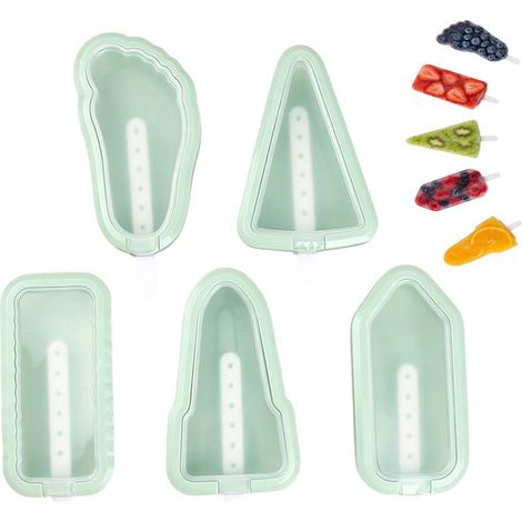 5 moules à glace - Moules en silicone pour glaces - Moules à faire soi-même - Convient aux machines à glaces, aux glaçons, aux glaces, aux yaourts glacés et aux jus - Démoulage facile des légumes (1/5)