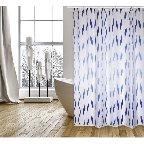 Rideau de douche SEVENTIES Polyester 180X200cm Bleu & Blanc - Anneaux inclus MSV