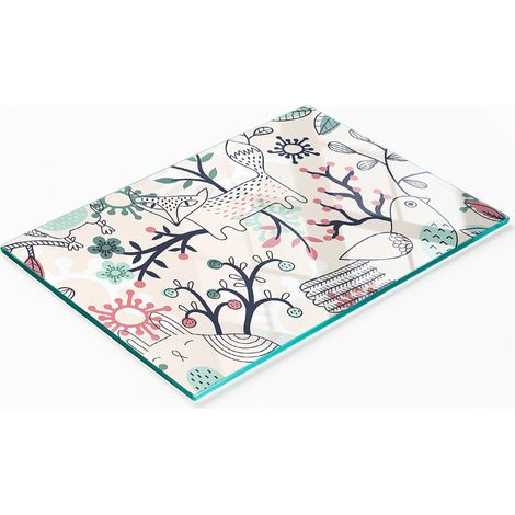 Tagliere decorativo in vetro temperato con motivi di animali e fiori, 80x52 cm (1/5)