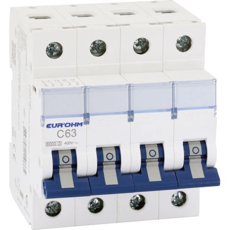 20351 Eur'ohm Disjoncteur 4p 63a Courbe C Connexion Vis/vis 6ka Nf
