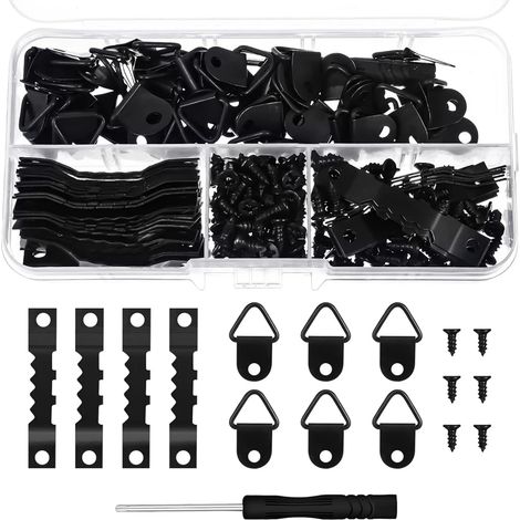 252x Kit Crochets de Fixation Murale Sans Trace Assortiment - Accroche Tableau, Cadre Photo, Décoration Murale - 252 Pièces, Clous Adhésifs, Crochets Métalliques Support Mural - Noir (1/4)