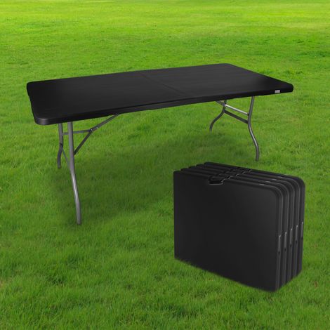 Lot de 5 Tables de Jardin Pliantes 180 cm Rectangulaire Noire - Table de Camping 8 personnes L180 x l74 x H74cm en HDPE Haute Densité Épaisseur 3,5 cm - Pieds en Acier Pelliculé Gris (1/5)