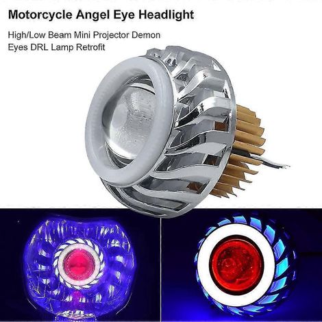 Phare avant LED rouge pour voiture, moto, avec projecteur « yeux d'ange et de diable », feux de route/croisement, stroboscope et feux de jour. (1/4)