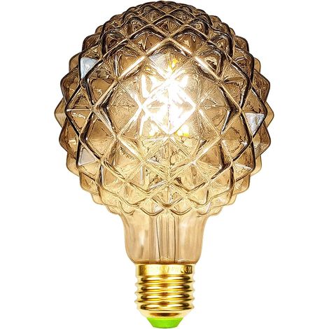 Retro-LED-Filament-Edison-Glühbirnen, 4 W, Rauchglas, 220/240 V, E27-Kristall, dekorative Glühbirnen, Art-Deco-G95-Kristall (Ananas) [Energieklasse D]