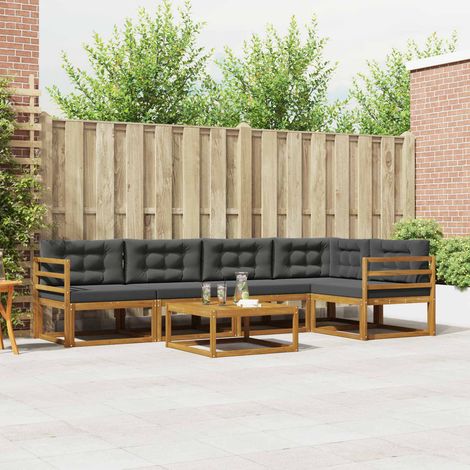 Outdoor-Sofagarnitur mit Kissen 6 pcs Natur und Anthrazit