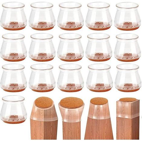 16 Pièces Protection Pied de Chaise Embouts de Chaise en Silicone avec Feutre Transparent Protege Pieds de Chaise sols en Bois Dur carrelage pour Protéger Le Sol des Rayures (1/4)