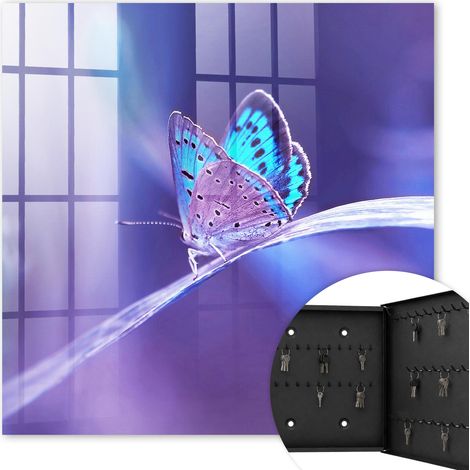 Armoire à clés - (30 cm x 30 cm) - Boîte à clés murale - Coffret de rangement pour clés - Couleur noire - Ouverture vers la droite - Pour maison et bureau - Papillon coloré