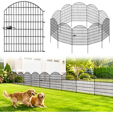 Clôture jardin métal 5 pcs 68x112 cm, barrière animaux avec portillon, enclos gazon terrasse - Noir (1/5)