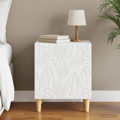 Table de chevet blanche avec rangement, bois d’ingénierie, 43 x 34,5 x 50 cm, 1 porte - PANGIVO (1/5)