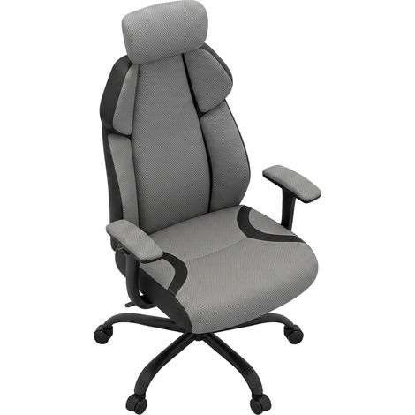 Flank - Sedia da Gaming Pro Ergonomica Poltrona Gamer con Altezza regolabile Reclinabile Girevole 360° con Braccioli in Tessuto e PVC Grigio (1/5)