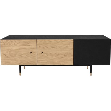 Meuble TV 3 Portes "Jugend" 150cm Chêne & Noir (1/5)