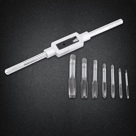 7-teiliges Gewindebohrer-Set aus Stahl mit Lager, Handgewindebohrer mit geraden Nuten + Gewindebohrerschlüssel (1/5)
