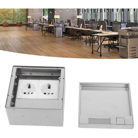 Boîtier de prise de sol encastré 16 A 4000 W, 2 prises, en acier inoxydable et polycarbonate ignifugé, étanche, pour la maison, l'hôtel, l'école ou le bureau. (1/4)