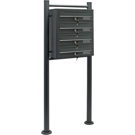 Blocco 4 cassette postali 4 scomparti base supporto posta acciaio zincato 47 x 38,5 x 27 cm antracite 160000032
