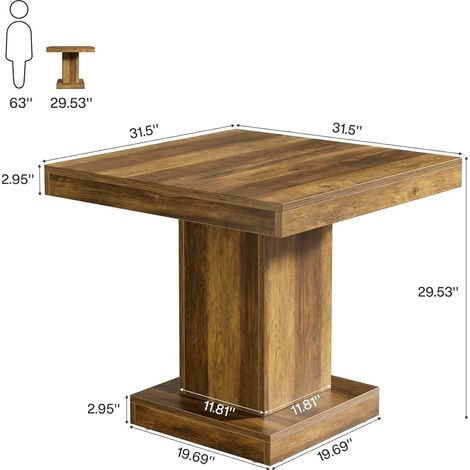 Table de ferme carrée pour salle à manger, design gain de place, table basse compacte en bois massif (table uniquement) (1/5)